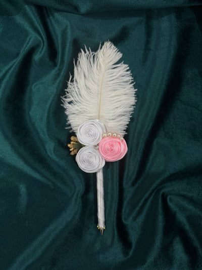 Pink Ribbon Flower with White Ostrich Fur Pen