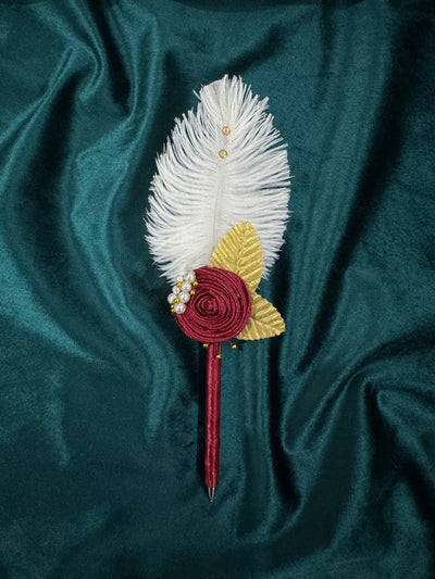 Royal Mahroon White Ostrich Fur Pen